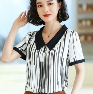 Korean Style Women Spring Summer Chiffon Blouses Shirts Lady Casual Peter Pan Collar Polka Dot Printed Blusas Tops DF2827